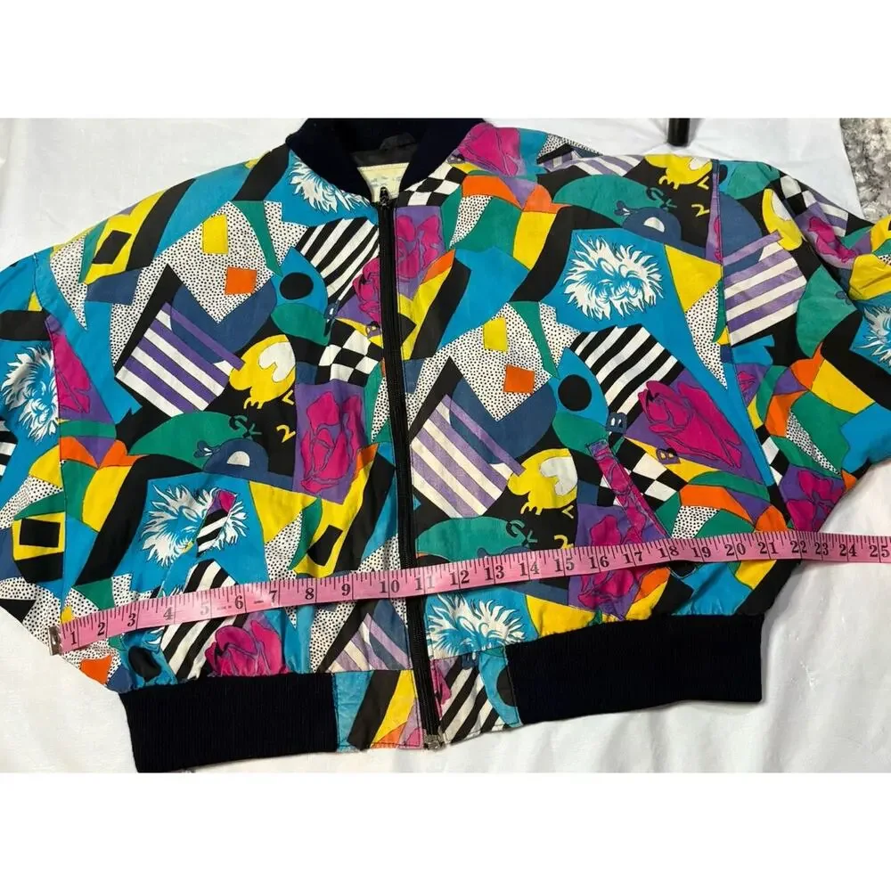 Vintage 80s L Ocean Pacific Bomber Jacket Abstract Wearable Pop Art Oversized - Picture 3 of 7